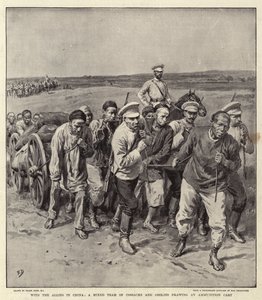 With the Allies in China, a Mixed Team of Cossacks and Coolies drawing an Ammunition Cart